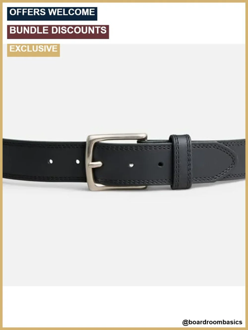 Full-Grain Leather Work Belt with Brass Buckle, Stitched Edges, Made in USA